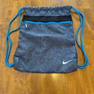 Nike EUC Heathered Navy with royal strings Gym Sack zipper front training bag
